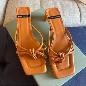 Angel Alarcon square toe strappy heels in honey